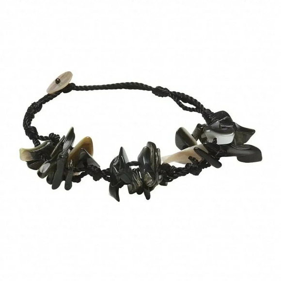 Handcrafted Natural Glossy Black Lip Shell Organic Cotton Cord Bracelet - Picture 1 of 1